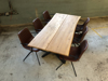 Billede af Claes spisebordssæt med 6 stk Ventus Down stole i kastanje PU læder