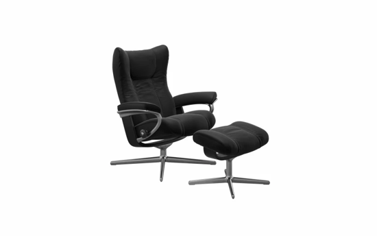 Billede af Stressless Wing lænestol og fodskammel med Cross stel